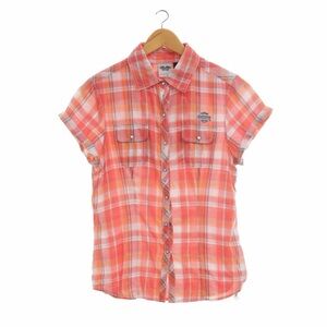 Harley-Davidson Coral and White Plaid Shirt